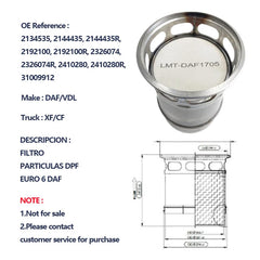 DAF Trucks 2134535, 2144435, 2144435R, 2192100, 2192100R, 2326074, 2326074R, 2410280, 2410280R, 31009912