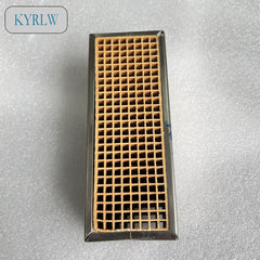Rectangular honeycomb ceramic carriers containing coating for fireplaces are suitable for treating waste gas ceramic honeycomb
